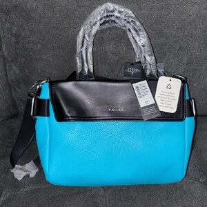 Tahari Vegan Leather Satchel – Blue & Black Two-Tone Handbag